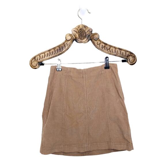Free People Skirt Tan Corduroy Mini Seamed Front Detail Back Zip 0 - Picture 5 of 5